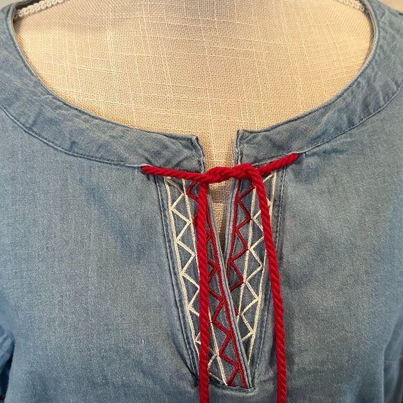 BROOKE SHIELDS Denim Boho Peasant Shirt - M - Picture 4 of 12